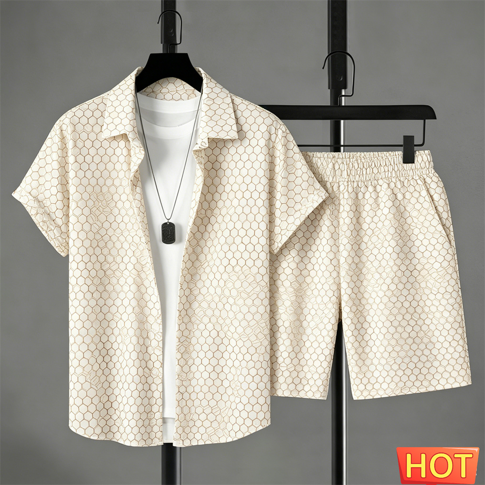Shirt Camp Collar - طقم قميص رجالي صيفي متدرج الألوان،