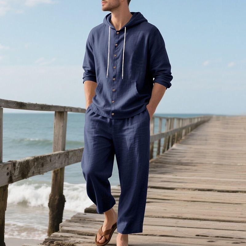 Linen Shirt Breathable - طقم شاطئ رجالي من الكتان، قميص