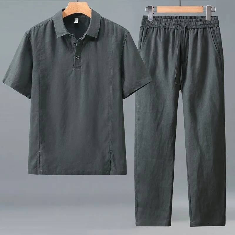 طقم صيفي من قطعتين للرجال مقاس - مراجعة Short Linen Drawstring وسعره