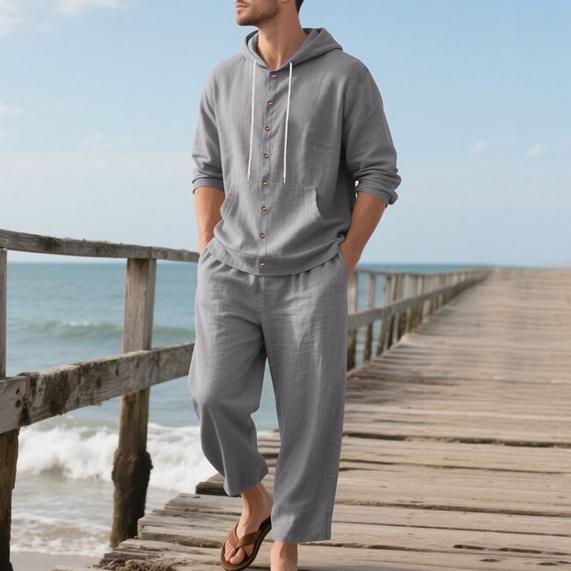 طقم شاطئ رجالي من الكتان، قميص - مراجعة Linen Shirt Breathable وسعره