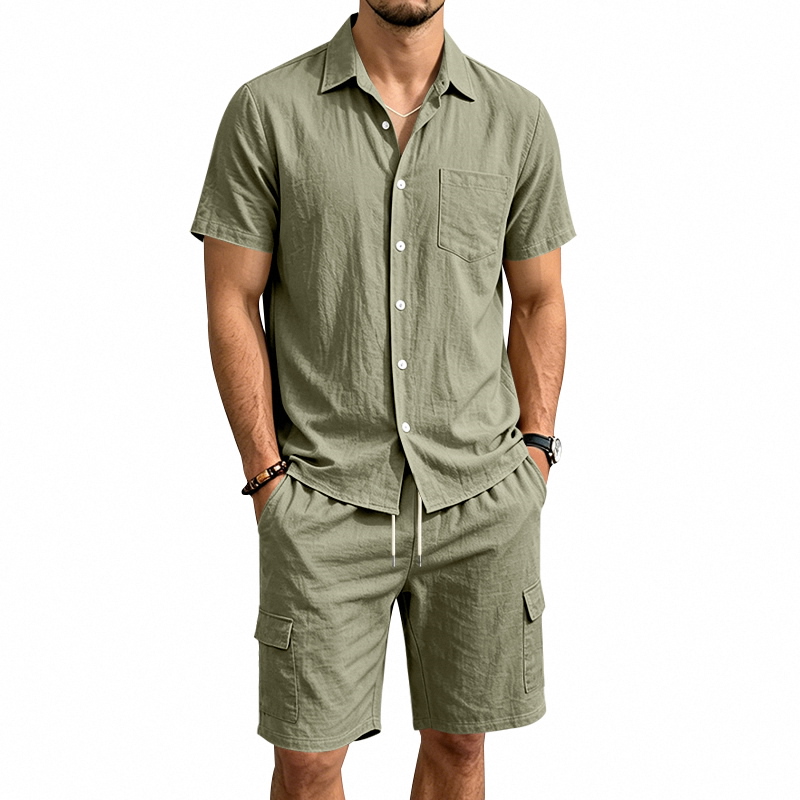 طقم صيفي أمريكي للرجال من قطعت - مراجعة Short Linen Drawstring وسعره